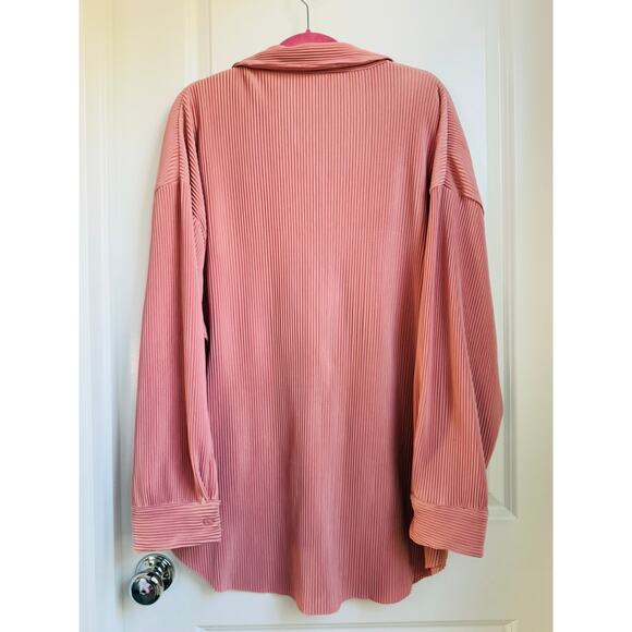 JLUXLABEL Pink Button Down‎ Top Large Striped Relaxed Casual - Picture 6 of 10